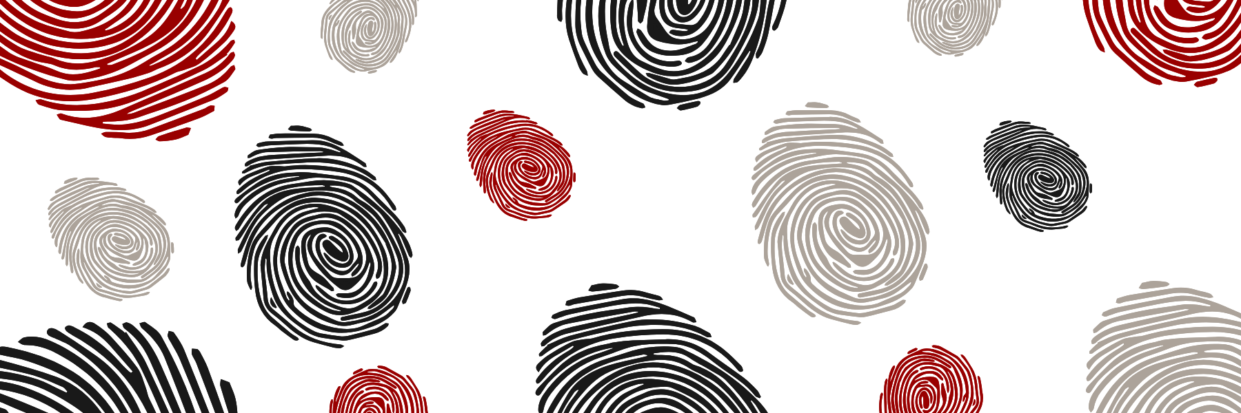 Crimson, black, and gray fingerprints.